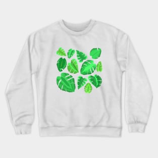 Monstera Plant Leaf Pattern (White Background) Crewneck Sweatshirt